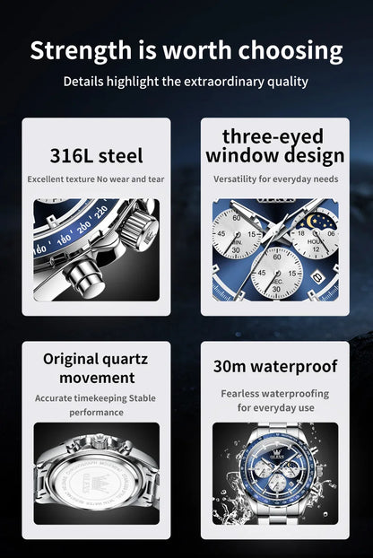 OLEVS Original Brand Men's Watches High Quality Stainless steel Waterproof Luminous Sports Date Watch for Man Reloj Hombre