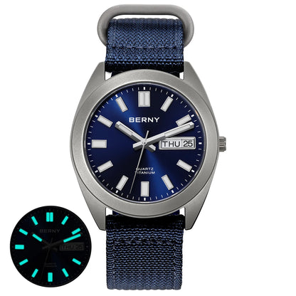 BERNY Titanium Watch for Men Supper Light Weight Wristwatch Super Luminous Sapphire 10ATM Waterproof Sport Field Quartz Watches