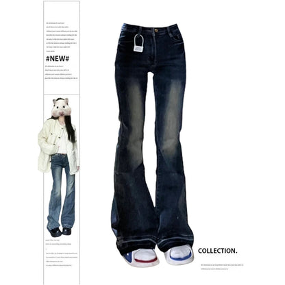 Women's Blue Baggy Flare Jeans Vintage Korean Low Waist Cowboy Pants Harajuku Denim Trousers 90s Aesthetic Y2k Emo 2000s Clothes