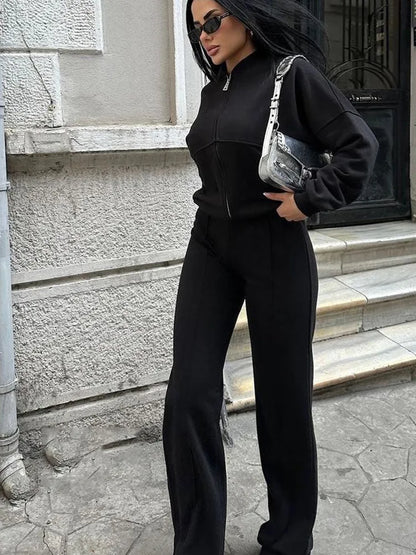 Autumn Winter Jacket Pant Two Piece Sets Women Pant Set Tracksuit Jogger Y2k Sweatshirts Sports Elastic Waist Pants Matching Set