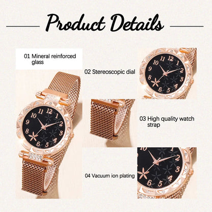 2 PCS New Women's Small Fresh Fashion Digital Rhinestone Star Quartz Watch Luxury Butterfly Jewelry Bracelet Birthday Gift Set