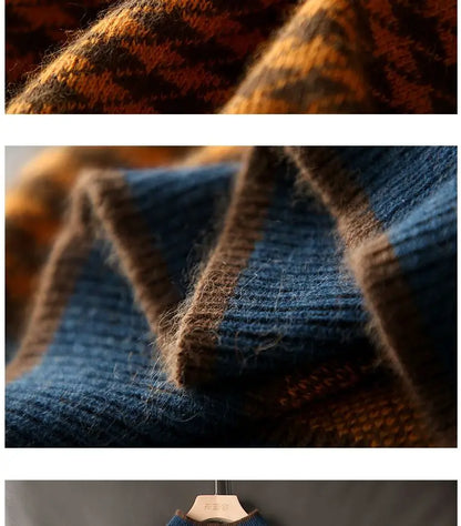 Houndstooth half turtleneck loose and thin knitted sweater women 22 autumn long sleeve casual plaid pullover sweater female