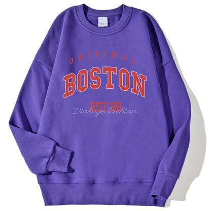 Original Boston Est.98 Street Letter Print Sweatshirt For Men Autumn Casual Hoodie O-Neck Soft Pullover Street Trend Clothes
