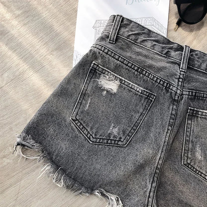 MISHOW Ripped Hole Fringe Denim Gray Shorts Women Casual Fashion Sexy Pocket Jean Shorts Streetwear 2023 Summer Female MX18B2217