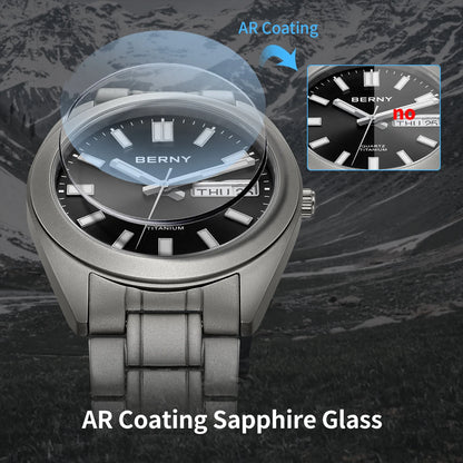 BERNY Titanium Watch for Men Supper Light Weight Wristwatch Super Luminous Sapphire 10ATM Waterproof Sport Field Quartz Watches