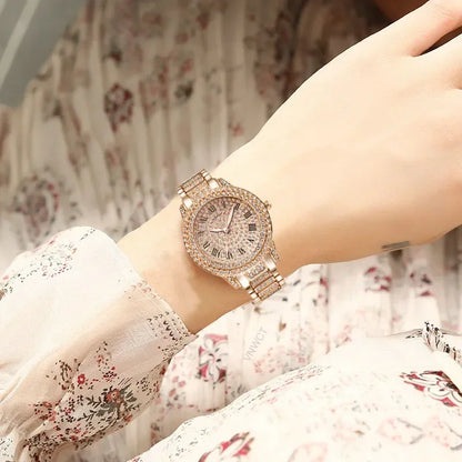 Diamond Women Watches Gold Watch Ladies Wrist Watches Luxury Brand Rhinestone Women Bracelet Watches Female Relogio Feminino