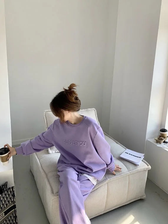 Large Size Velvet Thickened Sports and Leisure Suit Women's Autumn and Winter New Fashion Loose Sweater Trousers Two-piece Set