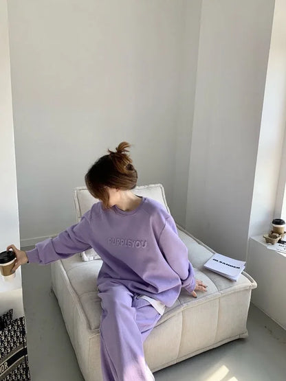 Large Size Velvet Thickened Sports and Leisure Suit Women's Autumn and Winter New Fashion Loose Sweater Trousers Two-piece Set