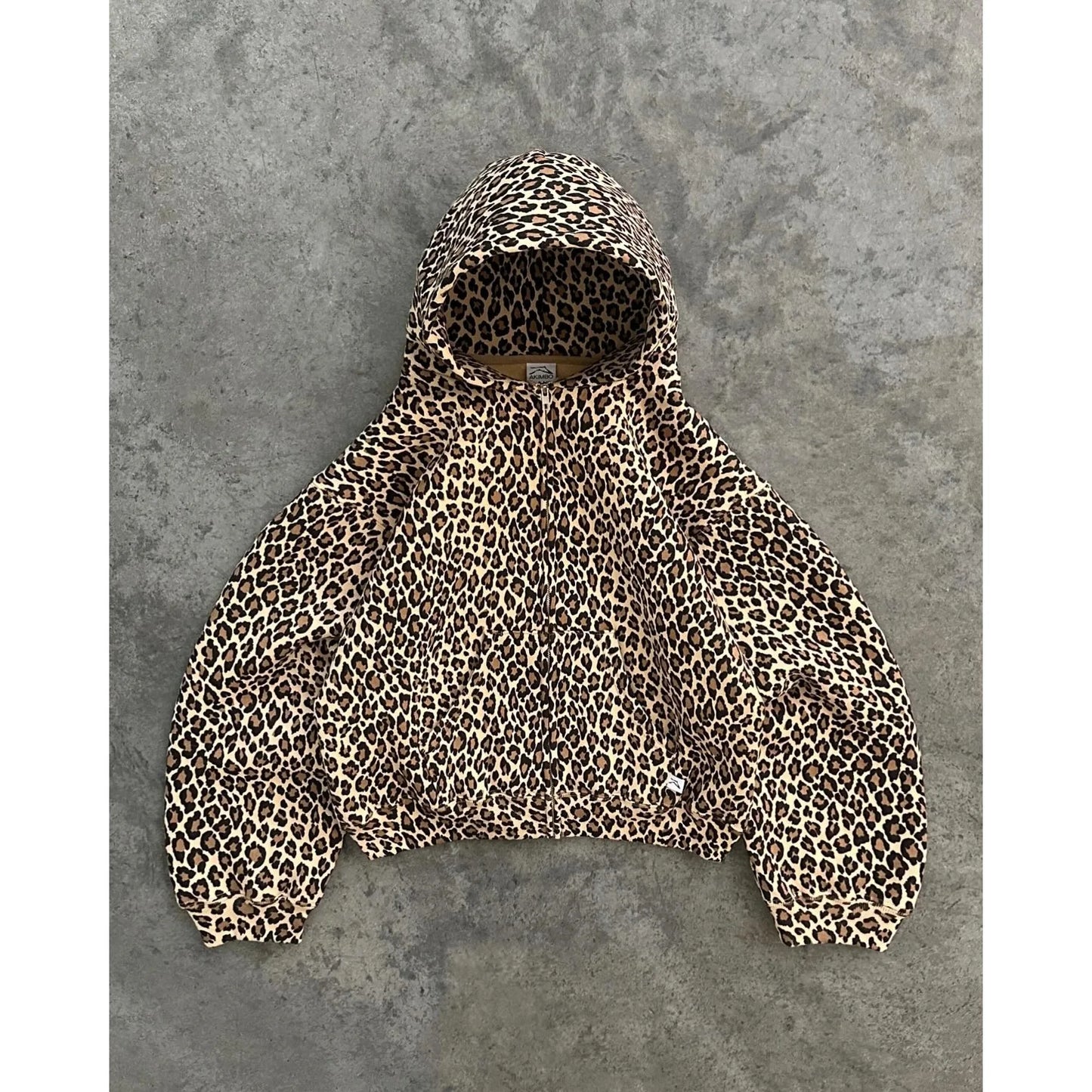 Y2K Retro Leopard Pattern Zip Up Hoodie Men Harajuku Hip Hop Zipper Sweatshirt High Street Oversized Unisex Hoodie Streetwear