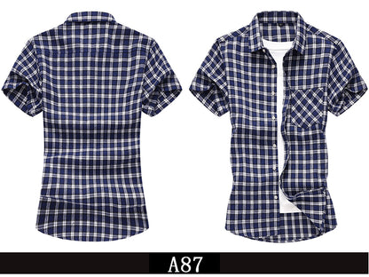 Striped Plaid Short-sleeved Shirt Men's Single-breasted Square Collar Cotton Shirts Summer Fashion Casual Camisa Men Chemise 7XL