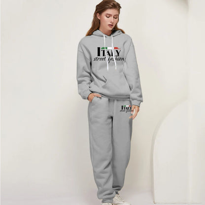 Womens Pants Suit Print Casual Hooded Sweatshirt Set Sports Jogging Woman Clothing AutumnWinter Office Home Tracksuit Street y2k