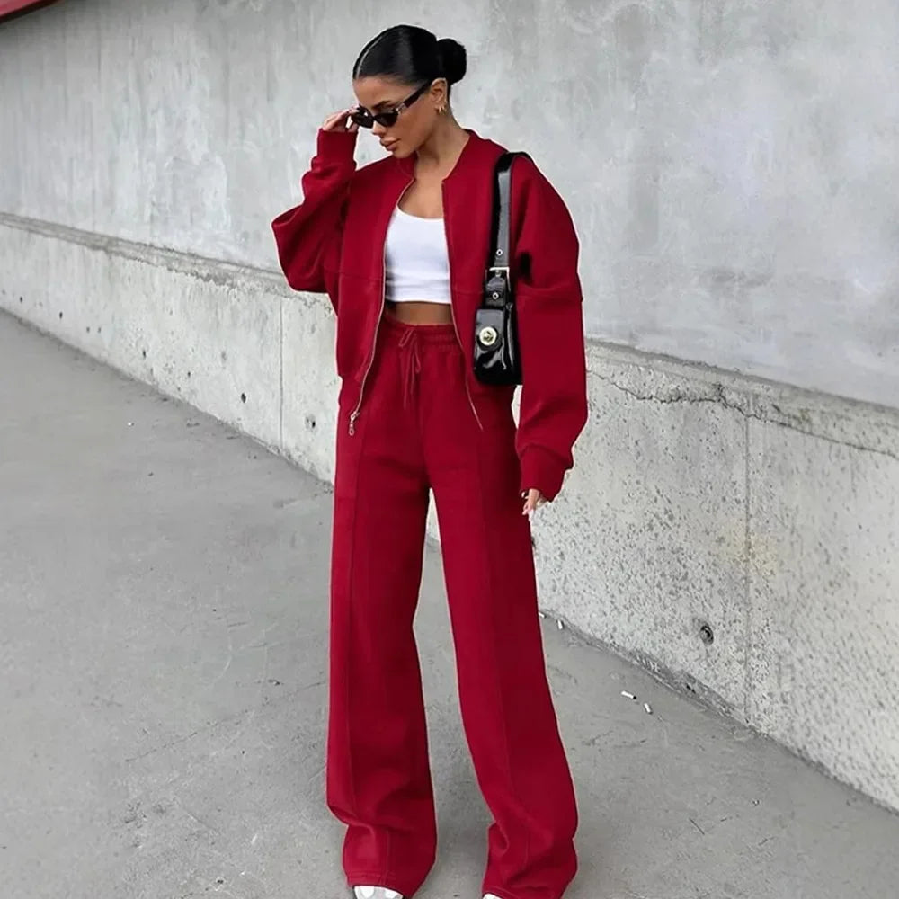 Autumn Winter Jacket Pant Two Piece Sets Women Pant Set Tracksuit Jogger Y2k Sweatshirts Sports Elastic Waist Pants Matching Set