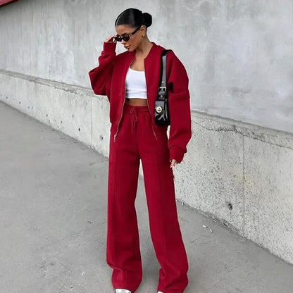 Autumn Winter Jacket Pant Two Piece Sets Women Pant Set Tracksuit Jogger Y2k Sweatshirts Sports Elastic Waist Pants Matching Set