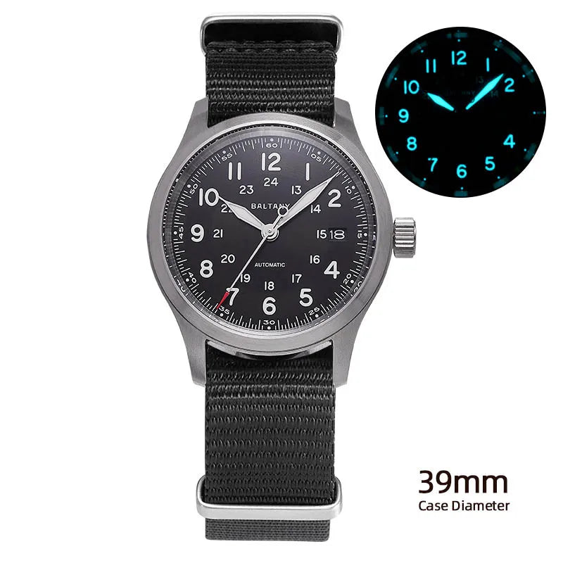 Baltany Calendar Field Wristwatches 32mm S2049 NH35 Sapphire Crystal Luminous 10ATM Stainless Steel Automatic Mechanical Watches