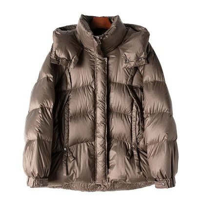 2024 Spring New Arrival 90 White Goose Down Down Jacket Women's Stand Collar Hooded Mid-Length Warm Jacket