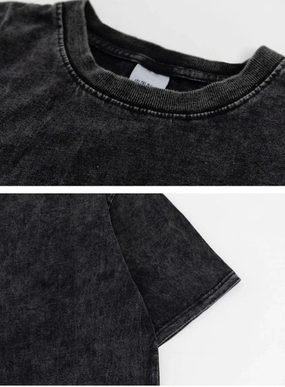 Vintage Anime Printed Washed T-shirt Men Women Cotton T Shirt Hip Hop Streetwear Summer Crew Neck Retro Short Sleeve Tees Tops
