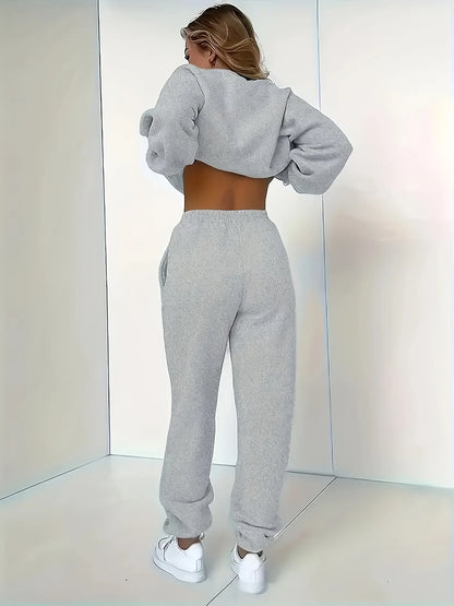 Women's Autumn/Winter Hip Hop Casual Street Paris French Pattern Printed Round Neck Sweatshirt+Sweatpants Warm Set