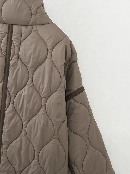 TRAFZA 2024 New Women Fashion Coat Long Sleeve Jackets With Drawstring Versatile Hight Street Outerwear Female Mujer Winter Coat