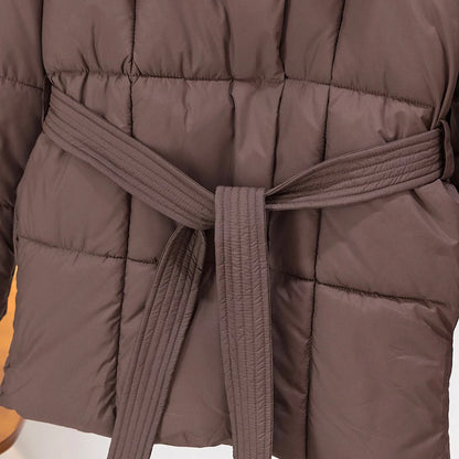 LANMREM Women's Parkas Solid Color Warm Cotton Padded Coat Jacket Belt Gathered Waist Female Fashion Winter Clothing 2DB1775