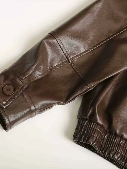 2024 Autumn New Women's Clothing European and American Style French Design Fashionable Versatile Textured Leather Jacket