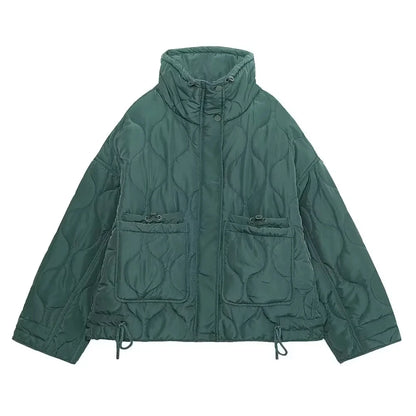 TRAFZA 2024 New Women Fashion Coat Long Sleeve Jackets With Drawstring Versatile Hight Street Outerwear Female Mujer Winter Coat