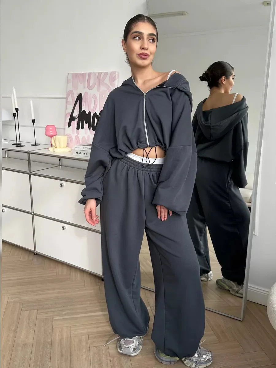 Hoodies Pant Two Piece Sets Women Tracksuit Set Autumn Pant Set Jogger Y2k Sweatshirts Sports Elastic Waist Pants Matching Sets