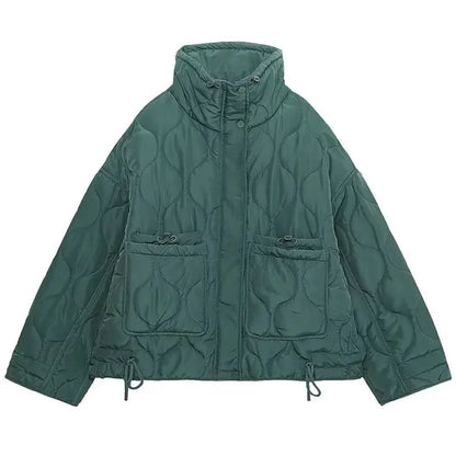 TRAFZA 2024 New Women Fashion Coat Long Sleeve Jackets With Drawstring Versatile Hight Street Outerwear Female Mujer Winter Coat