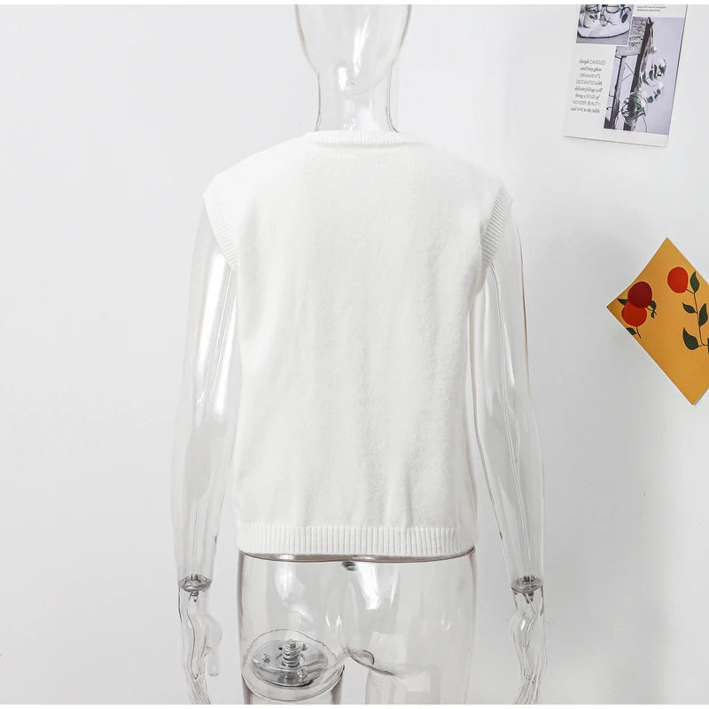 Casual Knitted Single Breasted Vest Women Loose Solid O Neck Sleeveless Female Waistcoat 2024 Autumn Lady All-match Streetwear