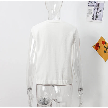 Casual Knitted Single Breasted Vest Women Loose Solid O Neck Sleeveless Female Waistcoat 2024 Autumn Lady All-match Streetwear