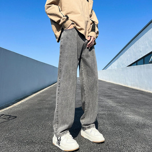 5 Colors Men's Extend Straight Jeans Spring New Vintage Casual Baggy Jeans Korean Youth Trousers Classic Wide Leg Denim Pants