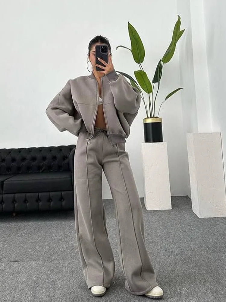 Autumn Winter Jacket Pant Two Piece Sets Women Pant Set Tracksuit Jogger Y2k Sweatshirts Sports Elastic Waist Pants Matching Set