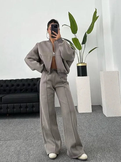 Autumn Winter Jacket Pant Two Piece Sets Women Pant Set Tracksuit Jogger Y2k Sweatshirts Sports Elastic Waist Pants Matching Set