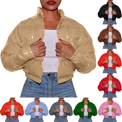 Womens Parkas With Hoods Cotton Coat Shiny Metal Short Cotton Coats Winter Jacket  Winter Clothes Women  manteau femme hiver