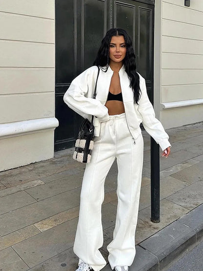 Autumn Winter Jacket Pant Two Piece Sets Women Pant Set Tracksuit Jogger Y2k Sweatshirts Sports Elastic Waist Pants Matching Set