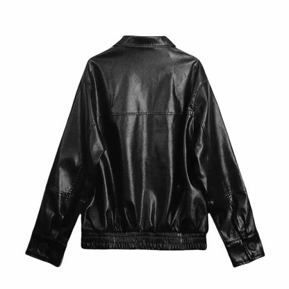2024 Autumn New Women's Clothing European and American Style French Design Fashionable Versatile Textured Leather Jacket
