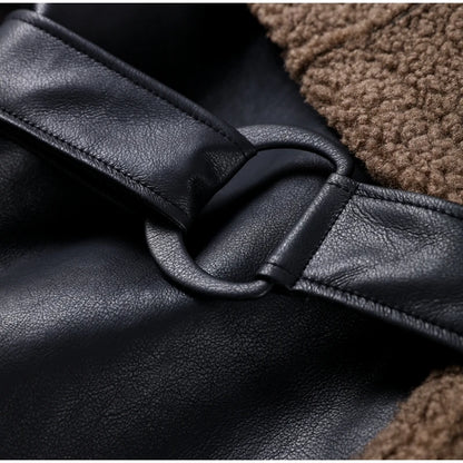 Vintage Faux Pu Leather Winter Jackets Women Casual Patchwork Lace Up Full Sleeve Female Coat Turn-down Collar Ladies Outwears
