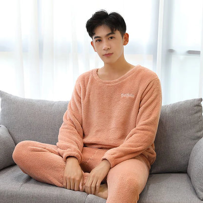 Women Velvet Pajama Set Fleecing Warm Loose Top And Elastic Waist Pants Casual Warm Woolen Suit Women 2024 Winter Men Sleepwear