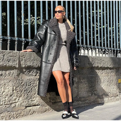 Vintage Faux Pu Leather Winter Jackets Women Casual Patchwork Lace Up Full Sleeve Female Coat Turn-down Collar Ladies Outwears