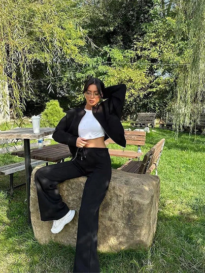 Autumn Winter Jacket Pant Two Piece Sets Women Pant Set Tracksuit Jogger Y2k Sweatshirts Sports Elastic Waist Pants Matching Set
