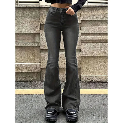 Women Fashion Streetwear Designer Classic Jeans Female High Waist Bell Bottom Trousers Female Aesthetic Gray Goth Flare Pants