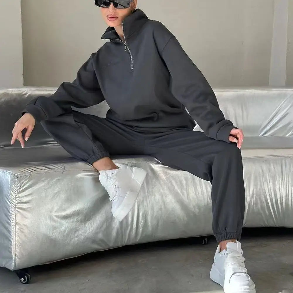 Two-piece Set with Thickened Embroidered Long-sleeved Sweatshirt and Long Pants Women’s Wear New Versatile Casual Fashionable