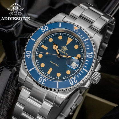 ADDIESDIVE New Watch For Men Quartz Wristwatch Ceramic Bezel Diving 200m Retro C3 Luminous 41mm Automatic Date Diver Men's Watch