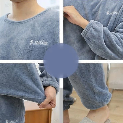 Women Velvet Pajama Set Fleecing Warm Loose Top And Elastic Waist Pants Casual Warm Woolen Suit Women 2024 Winter Men Sleepwear