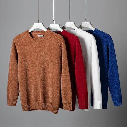 Chenille Sweater for Women O Neck Pullovers Ribbed Cuff Long Sleeve Knitted Tops Women Solid Sweater 2024 Cozy Sweaters Jumpers