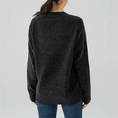 Chenille Sweater for Women O Neck Pullovers Ribbed Cuff Long Sleeve Knitted Tops Women Solid Sweater 2024 Cozy Sweaters Jumpers