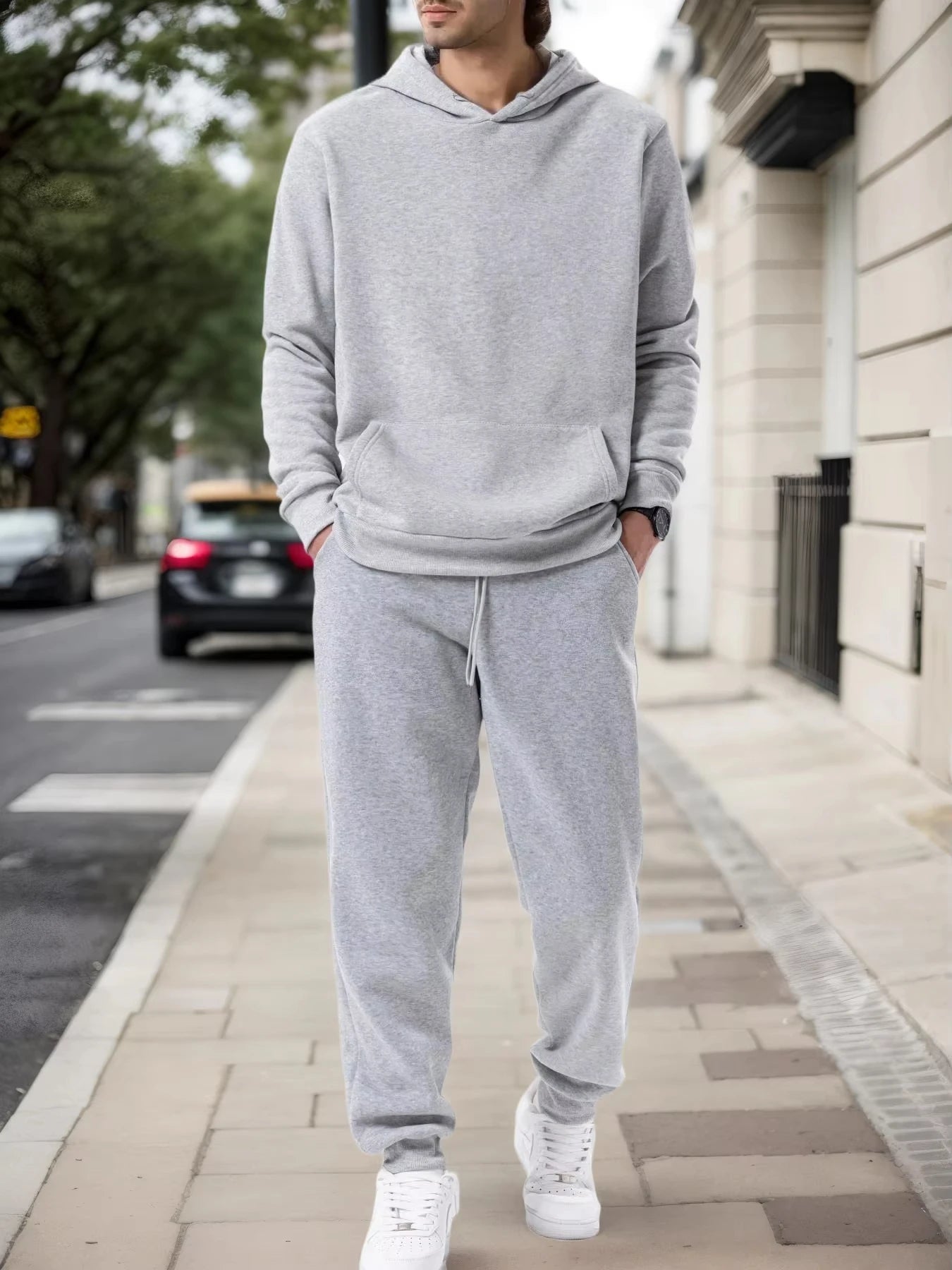 Men's Autumn and Winter Solid Color Hoodie+jogging Pants Two-piece Set Fashionable Outdoor Casual Sportswear Men's Tracksuit