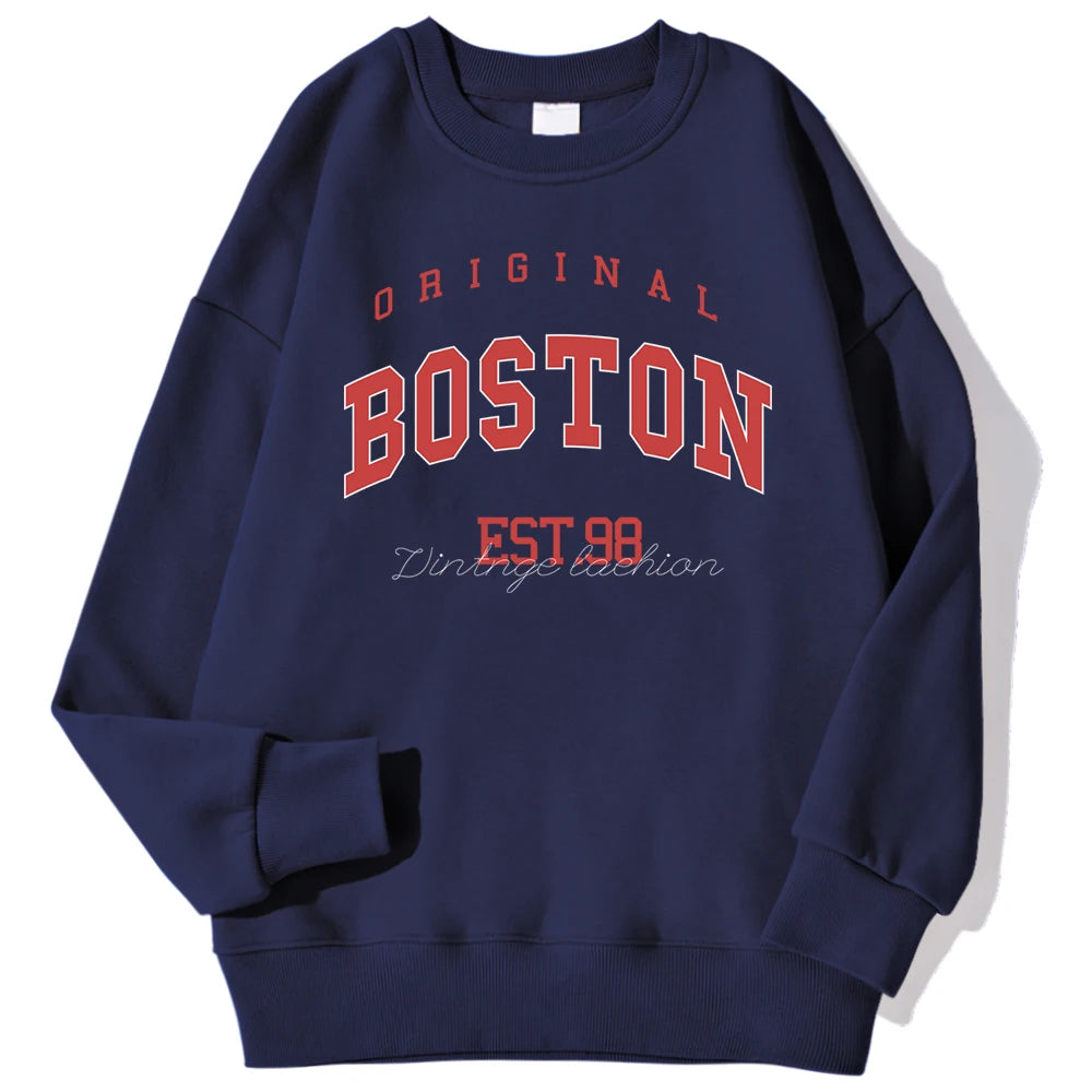 Original Boston Est.98 Street Letter Print Sweatshirt For Men Autumn Casual Hoodie O-Neck Soft Pullover Street Trend Clothes