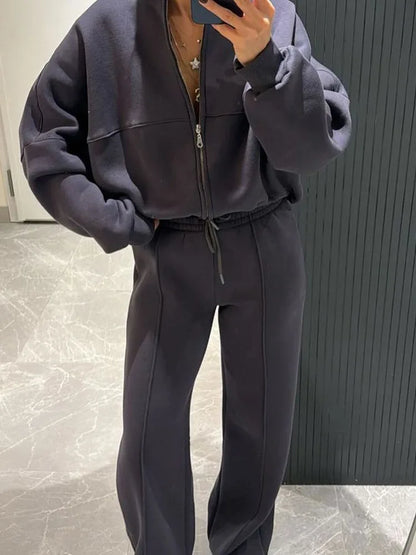 Autumn Winter Jacket Pant Two Piece Sets Women Pant Set Tracksuit Jogger Y2k Sweatshirts Sports Elastic Waist Pants Matching Set