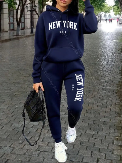 NEW YORK Women Sweatsuit Autumn Winter Two Piece Set Hoodie Pants High quality Loose Fashion Streetwear Ladies Tracksuit Outfits