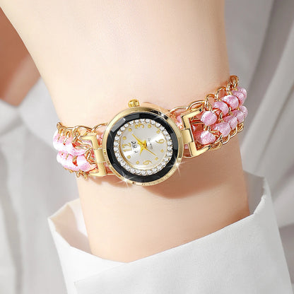 Women's Watch Fashion Rhinestone Braided Rope Bracelet Quartz Watches